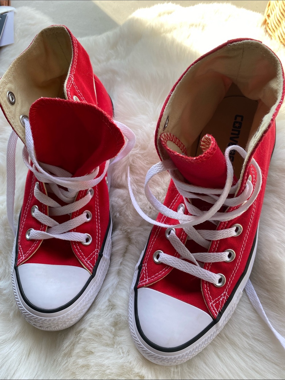 Converse Women 7.5 Red High-Top Sneakers with White Laces